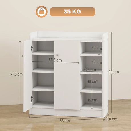 HOMCOM Shoe Storage Cabinet  Two Doors w/ Adjustable 4 Shelves Cupboard Footwear Rack Stand Organiser Hallway White