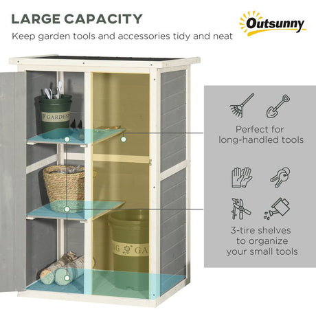 Outsunny Garden Shed Wooden Garden Storage Shed Fir Wood Tool Cabinet Organiser with Shelves 75L x 56W x115Hcm Grey