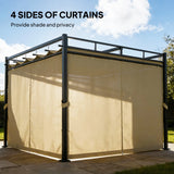 Outsunny 3 x 3 m Pergola with Retractable Roof Canopy and Curtains, UPF30+ Metal Frame Garden Pergola Gazebo Sun Shade, Khaki