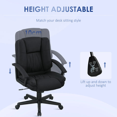 HOMCOM Linen-Look Padded Office Chair - Black