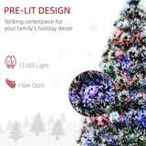 HOMCOM 3ft Artificial Prelit Christmas Tree, Snow Xmas Tree with Colourful LED Lighting Fiber Optics, Green White