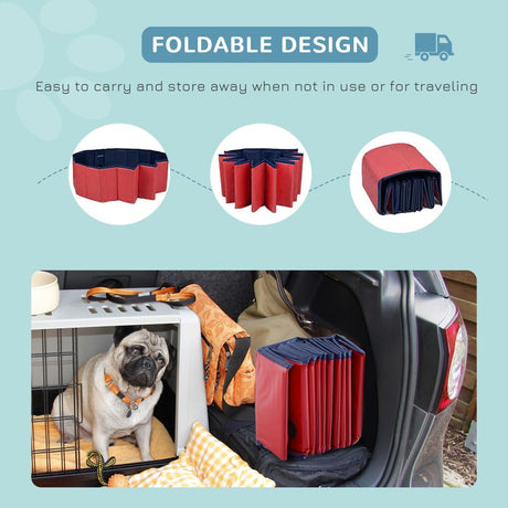 PawHut Foldable Dog Paddling Pool Pet Cat Swimming Pool Indoor/Outdoor Collapsible Summer Bathing Tub Shower Tub Puppy Washer (Φ120 × 30H cm, Red)