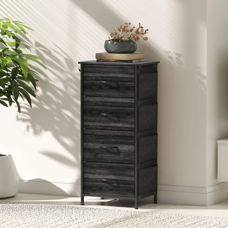 HOMCOM Chest of Four Fabric Drawers - Black