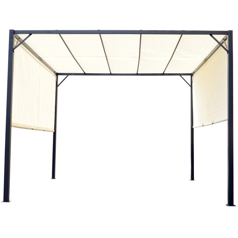 Outsunny Metal Pergola With Canopy Retractable Pergola Canopy 3Lx3Wx2.3H m Garden Gazebo Party Tent Sun Shelter Cover - Cream White/Black