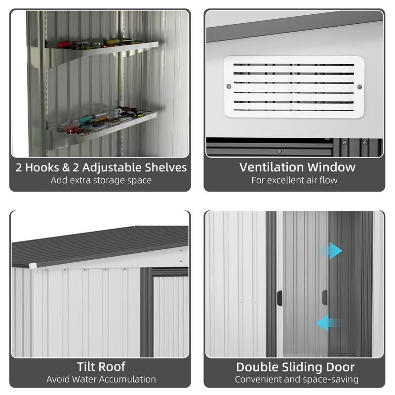 Outsunny 7 x 5ft Galvanised Metal Shed, with Sliding Door - White