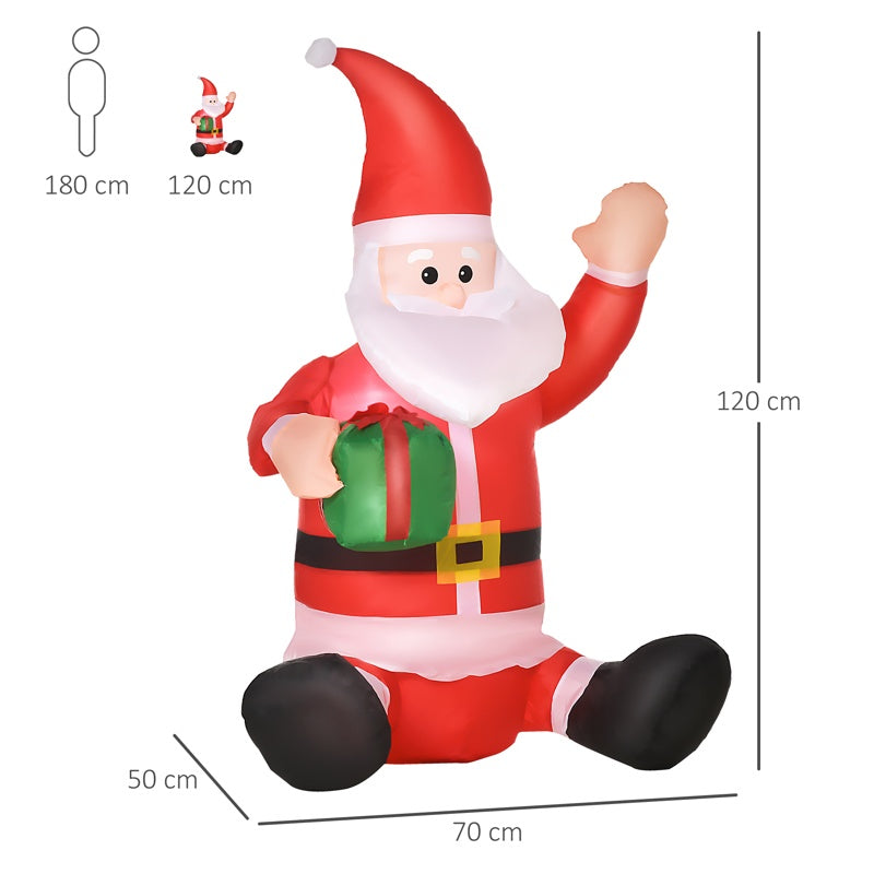 HOMCOM 4ft Inflatable Christmas Santa Claus Gift with LED Xmas Décor Holiday Outdoor Yard Decoration