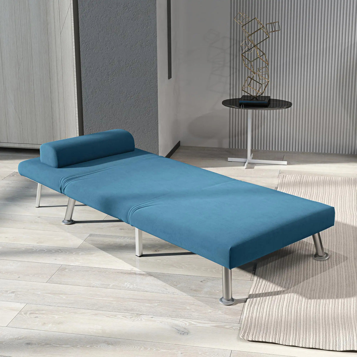 HOMCOM Single Velvet-Feel Sleeper Chair - Blue