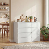 HOMCOM Modern Sideboard, Sideboard Storage Cabinet with 5 Drawers, Adjustable Shelf, Soft-Close Door, White