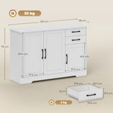 HOMCOM Sideboard with 2 Drawers Modern Storage Cabinet, Kitchen Cupboard with Adjustable Shelf and 3 Doors White
