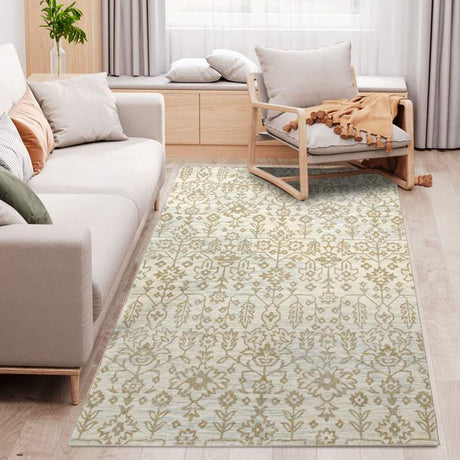 HOMCOM Cream and Green Rug, Floral Boho Area Rugs, Large Carpet for Living Room, Bedroom, Dining Room, 230 x 160cm