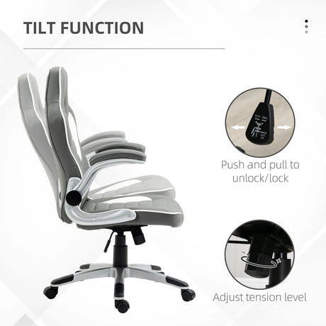 Vinsetto Computer Gaming Chair, Office Desk Swivel Chair, PU Leather Racing Chair with 90 Flip-up Armrest, Adjustable Height and Rolling Wheels, Grey