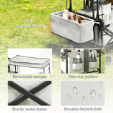 Outsunny Folding Trolley Cart Storage Wagon Beach Trailer 4 Wheels with Handle Overhead Canopy Cart Push Pull for Camping, Grey