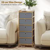 HOMCOM Chest of Drawers, 5 Fabric Drawers Narrow Dresser with Bamboo Frame, Light Grey