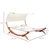 Outsunny Hammock Chaise Day Bed with Canopy Wooden Double Sun Lounger - Cream