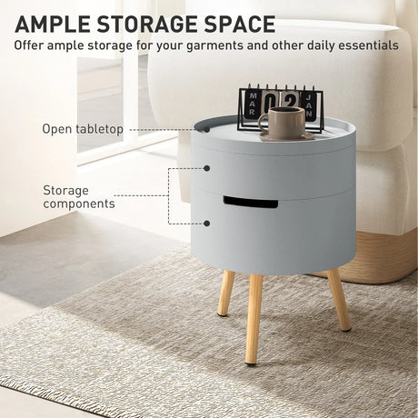 HOMCOM 3-Tier Coffee Table, Round End Table with 2 Hidden Compartments and Detachable Tray, Side Table with Storage for Living Room, Grey