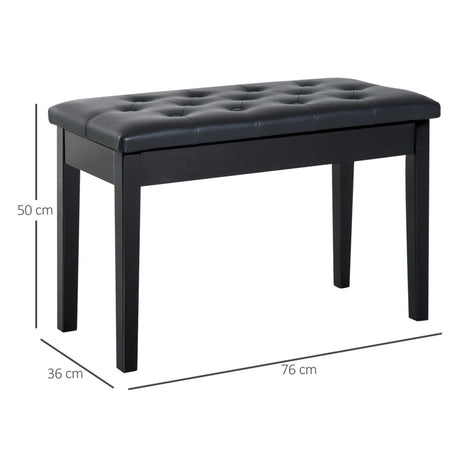 HOMCOM PU Leather Upholstered Piano Stool Makeup Stool Bench Dressing Table Seat with Storage 76x36x50cm, Black