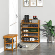 HOMCOM 5-Tier Shoe Rack, Acacia Wooden Shoe Storage Organiser with Hangers, Holds up to 19 Pairs, for Entryway, Living Room, 64 x 26 x 82 cm, Teak