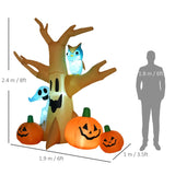 HOMCOM 240cm Large Halloween Scary Lighting Inflatable Tree Ghost 3 Pumpkins Owl 4 LED Indoor Outdoor Holiday Decoration