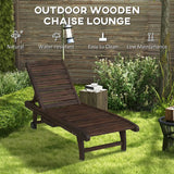 Outsunny Outdoor Wooden Sun Lounger with Built-In Table, Carbonised Finish