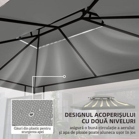 Outsunny Gazebo Roof Replacement, for 3 x 4m Frames - Light Grey