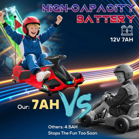 HOMCOM 12V Kids Electric Go Kart with Music, LED Lights, Slow Start, Red