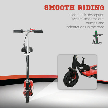 HOMCOM Steel Ride on Powered Scooter, Folding E-Scooter with Warning Bell, 15km/h Maximum Speed, for 6-14 Years Old, Red