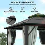 Outsunny 3 x 3(m) Hardtop Gazebo Canopy with UPF30+ Double Polycarbonate Roof, Aluminium Frame Garden Gazebo Permanent Pavilion with Mosquito Netting and Curtains for Patio, Deck, Grey