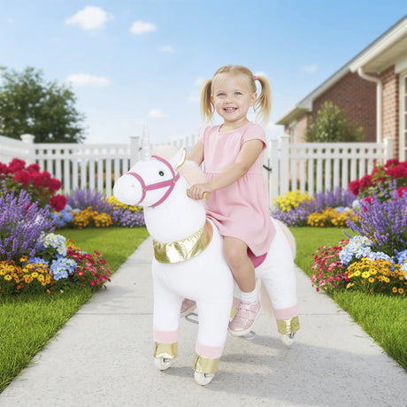 AIYAPLAY Kids Rocking Horse, Plush Walking Horse with Wheels, Ride On Unicorn Toy for Ages 3-5 Years Old, White