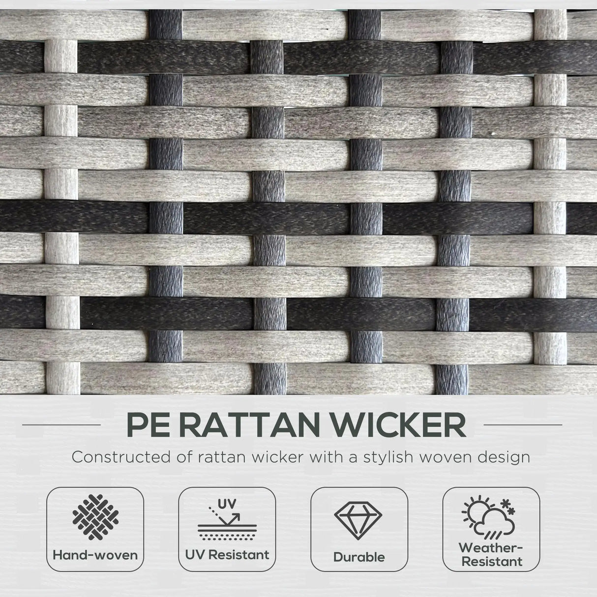 Outsunny Rattan Sun Lounger w/ Storage Tea Table & Footstools, Grey