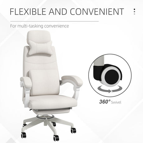 Vinsetto Linen-Look Office Chair, with 160° Reclining Back and Footrest - White