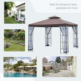 Outsunny 3 x 3(m) Patio Gazebo Canopy Garden Pavilion Tent Shelter with 2 Tier Roof and Mosquito Netting, Steel Frame, Coffee