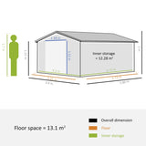 Outsunny 12.5 x 11.1ft Steel Sliding Door Storage Shed - Green