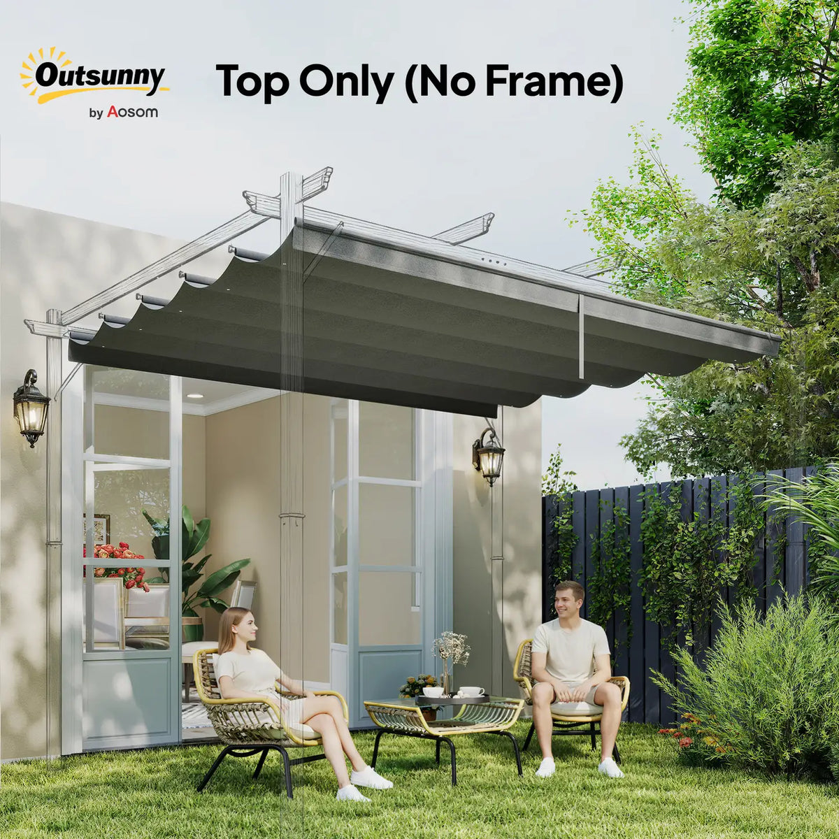 Outsunny Retractable Pergola Cover, 2.55 x 2.5 m Replacement Canopy Fabric for 3 x 3 m Frame, Roof Top Only, Light Grey