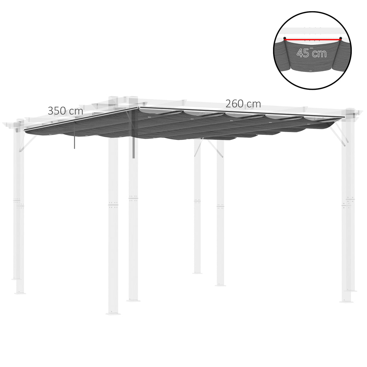 Outsunny Retractable Pergola Cover, 3.5 x 2.6 m Replacement Canopy Fabric for 4 x 3 m Frame, Roof Top Only, Dark Grey