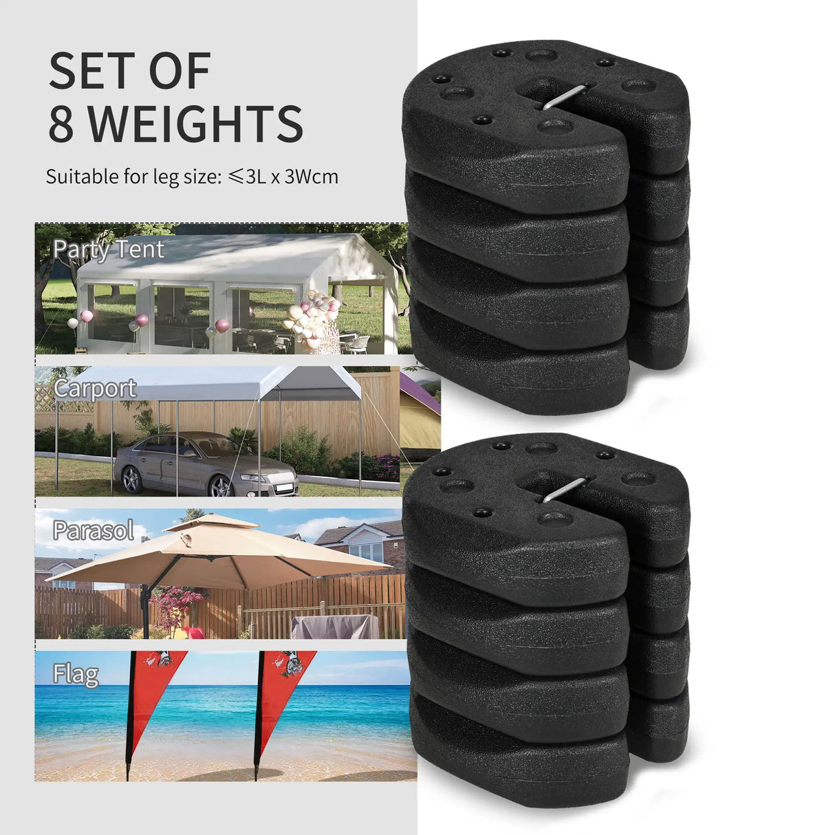Outsunny Gazebo Weights Set of 8, 24KG Weights for Gazebo Legs with Reinforce Pins and Carry Belt, for Gazebos Shelters Marquees Tents