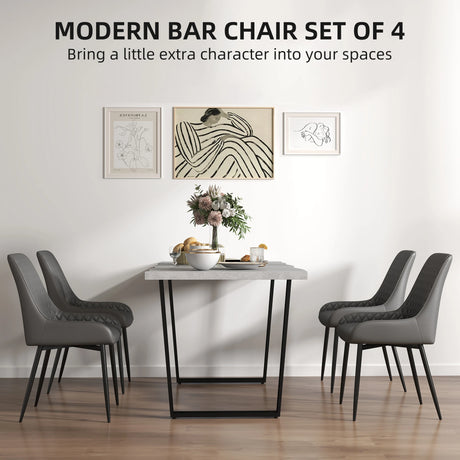 HOMCOM Set of 4 Quilted PU Leather Dining Chairs with Metal Frame 4 Legs Foot Caps Home Seating Modern Stylish Executive, Grey