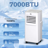 HOMCOM 7000 BTU Air Conditioning Unit, 3-in-1 Portable Air Conditioner, Dehumidifier, Cooling Fan with 2 Speeds, 24H Timer, Remote Control, LED Display, Window Venting Kit, 15m2
