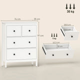 HOMCOM Modern Chest of Drawers, 4 Drawer Dresser Clothes Storage Organiser for Living Room, Hallway, Entryway, White