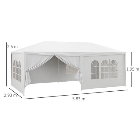 Outsunny 6 x 3 m Party Tent Wedding Gazebo Outdoor Waterproof PE Canopy Shade with 6 Removable Side Walls