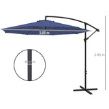 Outsunny 2.45m Overhanging Cantilever Parasol, with Cross Base - Blue