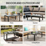 Outsunny Outdoor Side Table, Rectangular Patio Coffee Side Table with Steel Frame and Slat Tabletop for Garden, Balcony, Grey