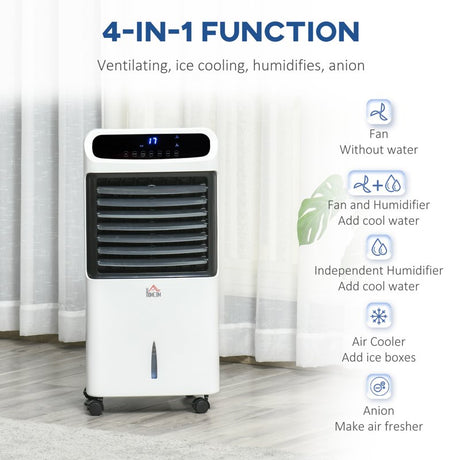 HOMCOM Mobile Air Cooler, 12L Tank Evaporative Ice Cooling Fan Water Conditioner Humidifier Unit with 3 Modes, 3 Speed, Remote, Timer, Oscillating for Home Bedroom