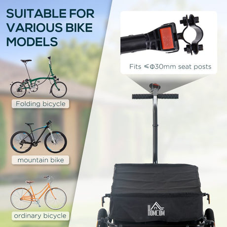 HOMCOM Cargo Trailer Bike Stroller Garden Trolley W/Carrier Utility Luggage & Wheels Black