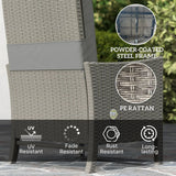 Outsunny 5 Piece Rattan Garden Furniture Set, Wicker Patio Sofa Set with 2 Armchairs, 2 Footstools, Glass Top Coffee Table with Shelf, Outdoor Furniture with Adjustable Backrests, Cushions, Dark Grey
