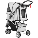 PawHut Dog Stroller, 3 Wheels Foldable Cat Dog Pram with Cup Holder, Storage Basket, Pet Stroller for Small Miniature Dogs, Grey