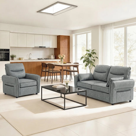 HOMCOM 2 Seater Sofa, Faux Leather Loveseat - Grey