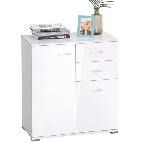 HOMCOM Modern High Gloss Sideboard Storage Cabinet Table Chest of Drawers for Bedroom Living Room Storage Furniture, White