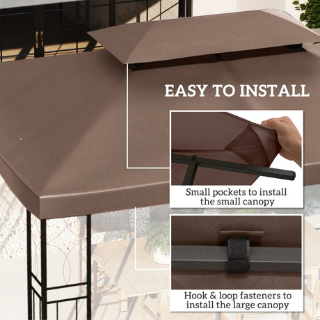 Outsunny 3x4m Gazebo Replacement Roof Canopy 2 Tier Top UV Cover Garden Patio Outdoor Sun Awning Shelters, Brown  (TOP COVER ONLY)