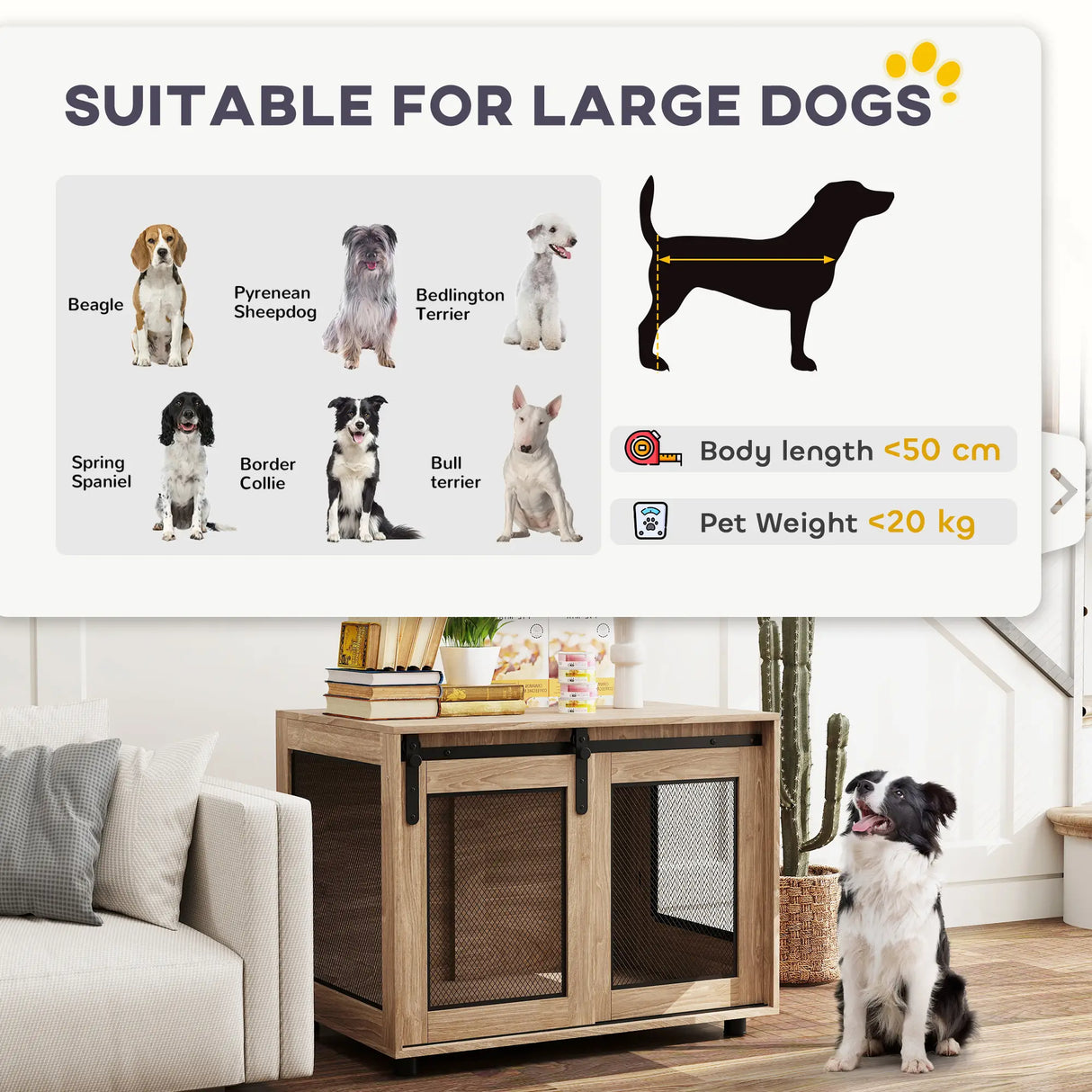 PawHut Dog Crate Furniture with Sliding Door for Medium Dogs, Brown