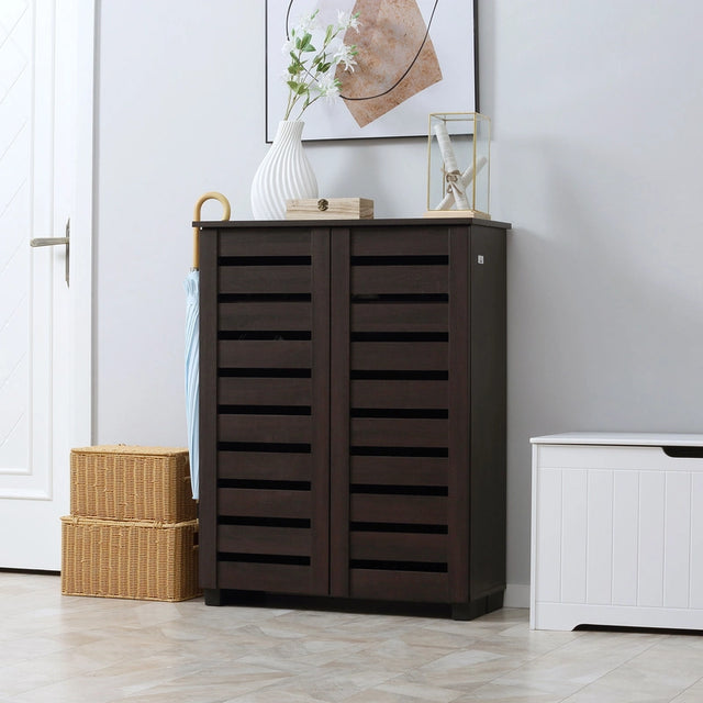 HOMCOM 5-Tier Narrow Shoe Cabinet with Adjustable Shelves - Dark Brown